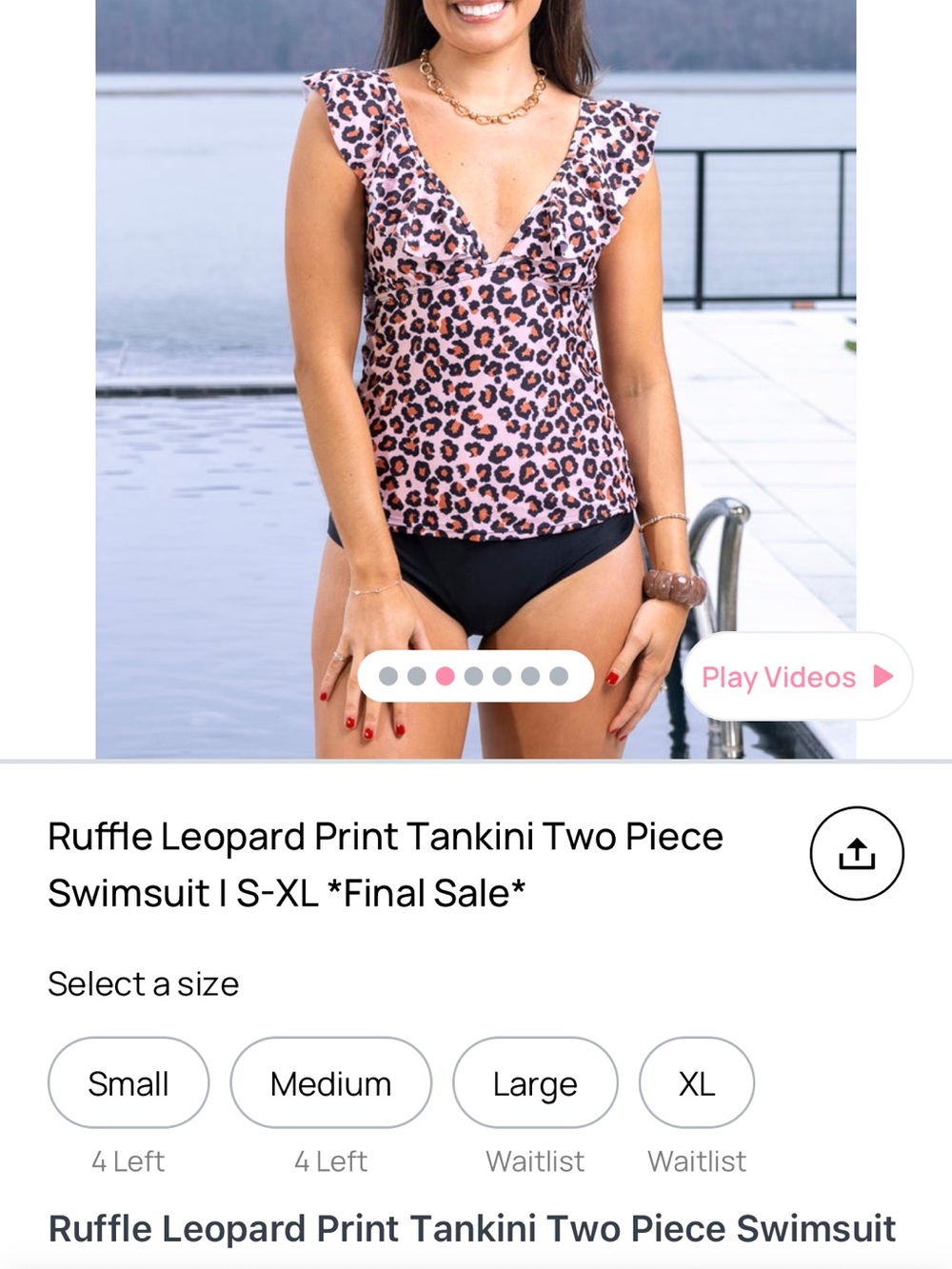 Ruffle Leopard Print Tankini Top XL NWT